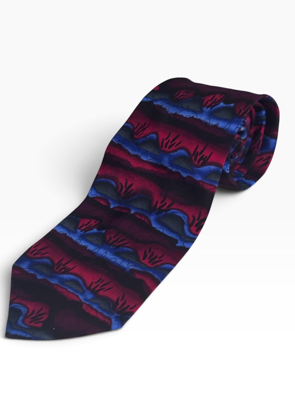 Jerry Garcia Duckworm Alarm Collection Fourteen Red & Blue Silk Tie 58”